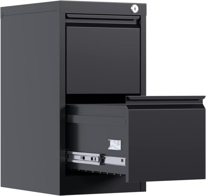 2 Drawer Metal Vertical File Cabinet with Lock, Narrow Filing Cabinet with Hanging Letter/Legal/A4 Folders for Home, Office, Assembly Required, Black, 2 Drawers
