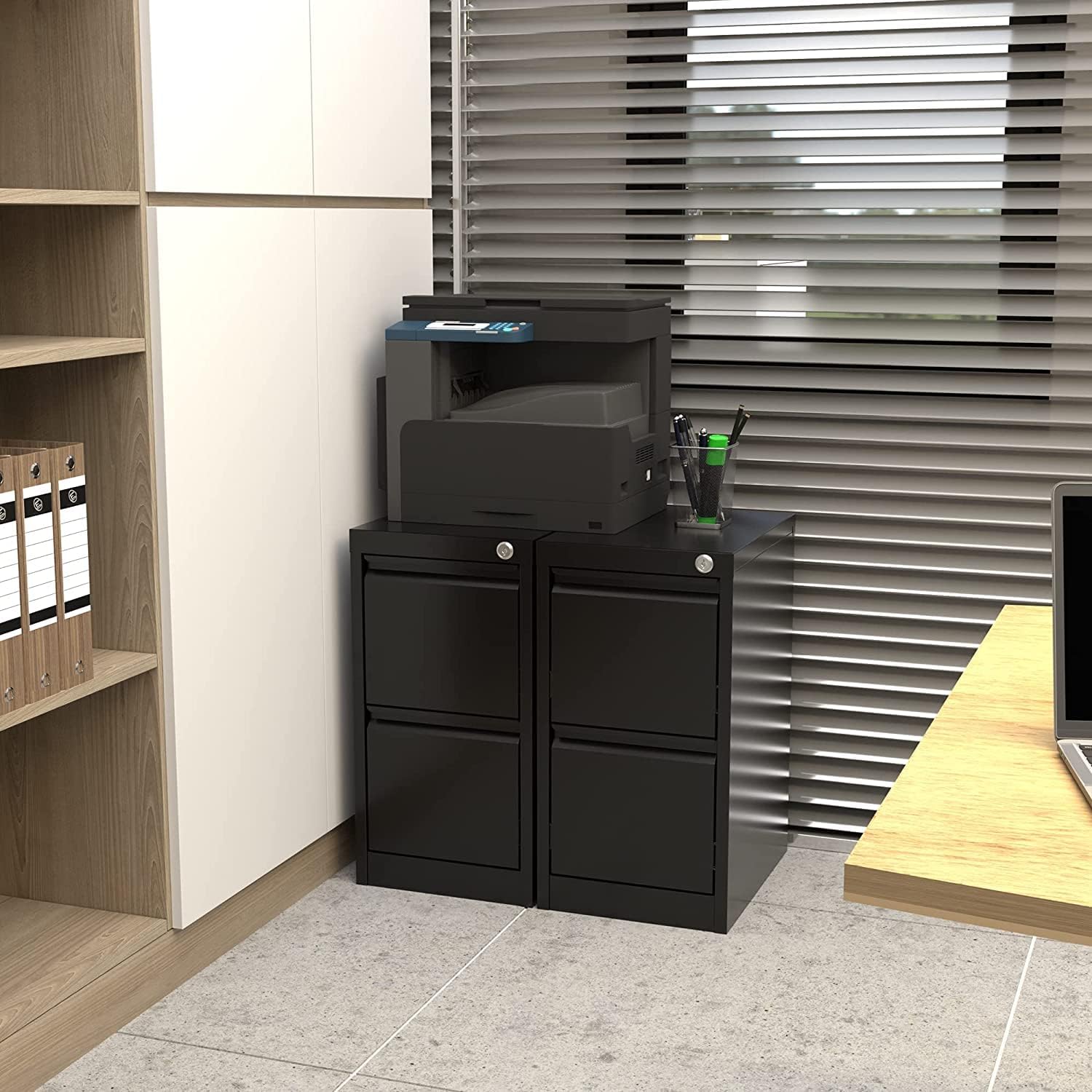 2 Drawer Metal Vertical File Cabinet with Lock, Narrow Filing Cabinet with Hanging Letter/Legal/A4 Folders for Home, Office, Assembly Required, Black, 2 Drawers - Image 8