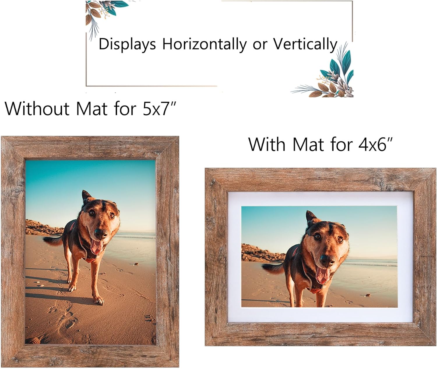 Califortree 5x7 Picture Frame - Can Display Photo 4x6 with Mat, Wood Frame with Shatterproof Plexiglass, Horizontal and Vertical Display for Wall and Tabletop, Rustic Brown - Image 2