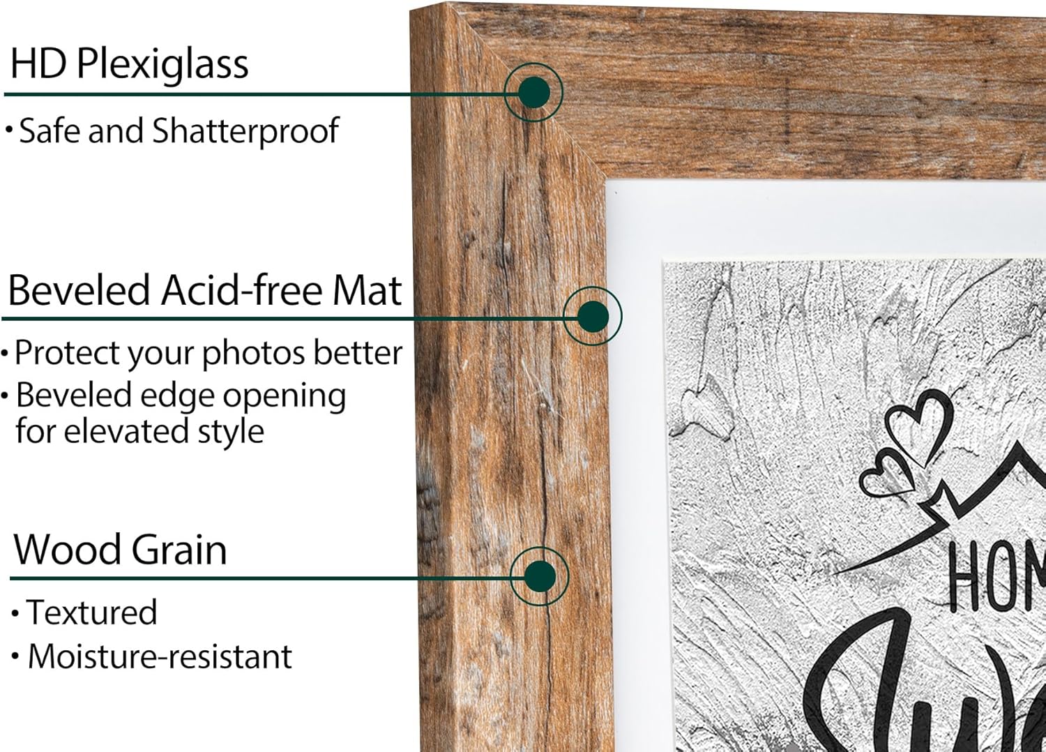 Califortree 5x7 Picture Frame - Can Display Photo 4x6 with Mat, Wood Frame with Shatterproof Plexiglass, Horizontal and Vertical Display for Wall and Tabletop, Rustic Brown - Image 4