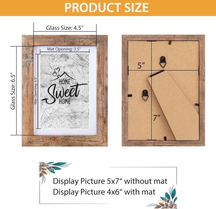 Califortree 5x7 Picture Frame - Can Display Photo 4x6 with Mat, Wood Frame with Shatterproof Plexiglass, Horizontal and Vertical Display for Wall and Tabletop, Rustic Brown - Image 5