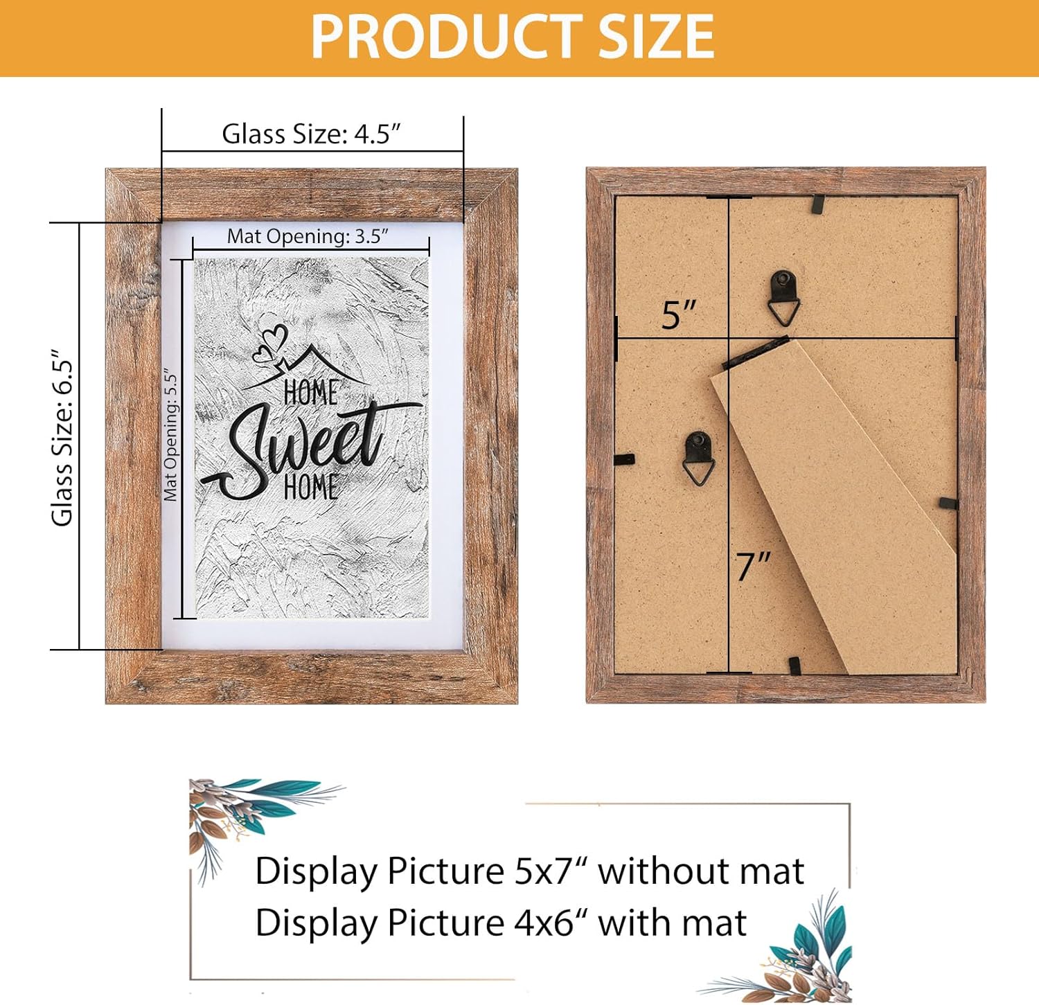 Califortree 5x7 Picture Frame - Can Display Photo 4x6 with Mat, Wood Frame with Shatterproof Plexiglass, Horizontal and Vertical Display for Wall and Tabletop, Rustic Brown - Image 5